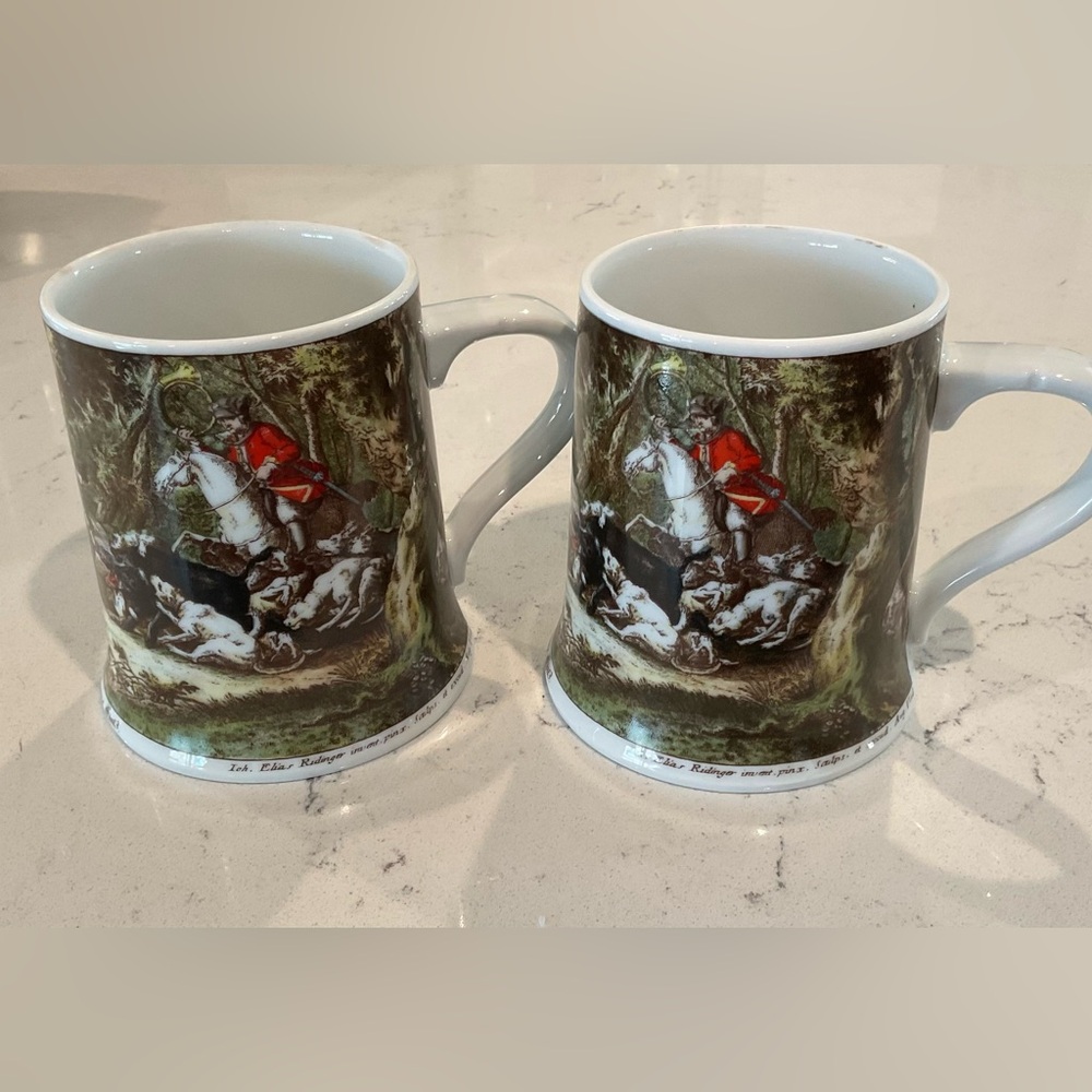 2 Beautiful Vintage Kaiser W. Germany Mugs/Hunting Theme Hounds & Horses